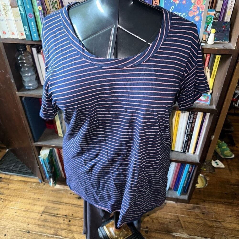 Current Elliott navy & pink striped 1/S knit boat neck tee